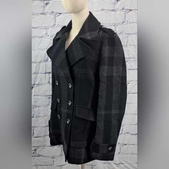 Burberry Double Breasted Pea Coat Winter Jacket Wool Check Plaid Plus Sz 14 US - Picture 3 of 15